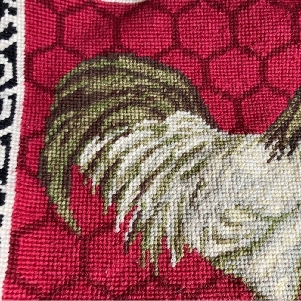 Vintage look black and white Rooster needlepoint pillow